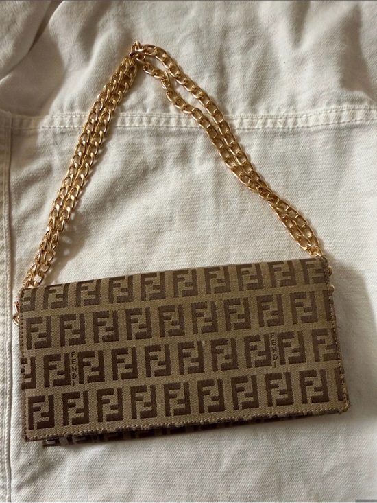 Fendi Handbags - Fendi Zucca Canvas Wallet with Unbranded Gold Chain /COA